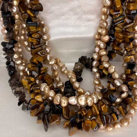 Ross-Simons Vintage Tiger Eye, Pearl, and Smoky Quartz Multistrand Necklace - Picture 2 of 5
